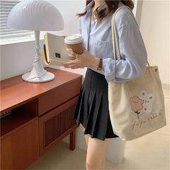 Corduroy Rabbit Embroidery Shoulder Bag Large Capacity Casual Handbag
