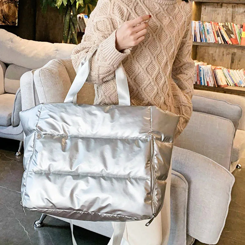 Large Winter Shoulder Bag Women Waterproof Warm Tote Handbag