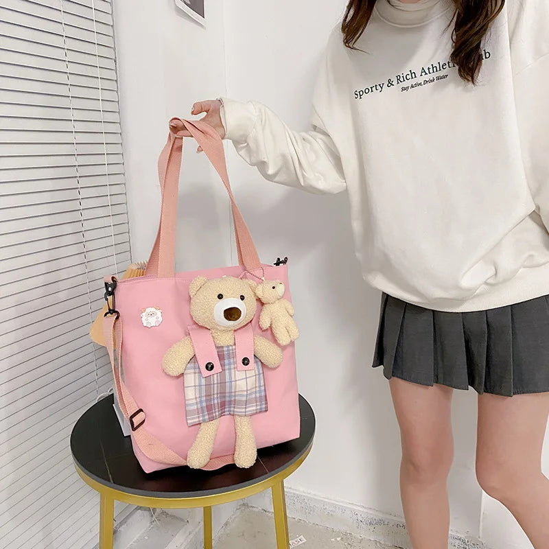 Canvas Shoulder Bag for Women College Style Cross Body Handbag