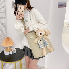 Canvas Shoulder Bag for Women College Style Cross Body Handbag