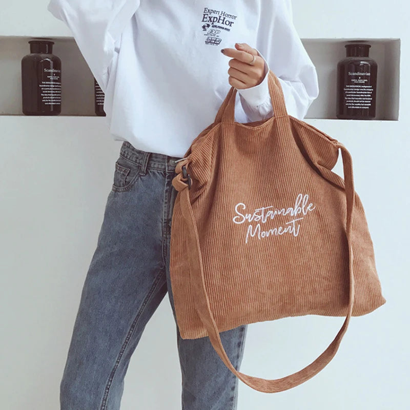 Corduroy Handbag Large Capacity Tote Bag for Women