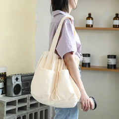Large Capacity Shoulder Bags Women Harajuku Drawstring Portable Canvas Handbags