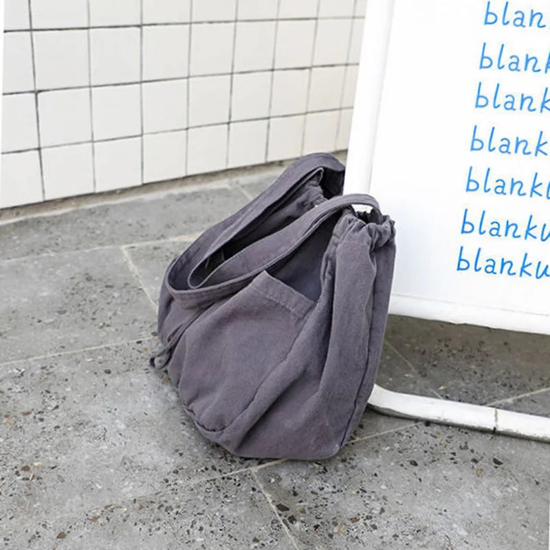 Large Capacity Shoulder Bags Women Harajuku Drawstring Portable Canvas Handbags