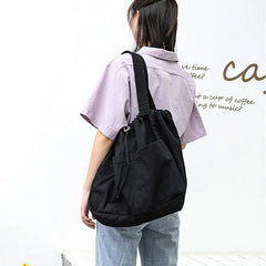 Large Capacity Shoulder Bags Women Harajuku Drawstring Portable Canvas Handbags