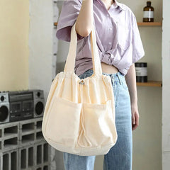 Large Capacity Shoulder Bags Women Harajuku Drawstring Portable Canvas Handbags