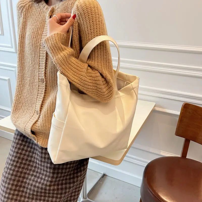 Large Capacity Shoulder Bags Women Solid Shopping Tote Bag PU Leather