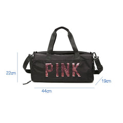Large Capacity Shoulder Fitness Bag Yoga Duffel Sequin Letter Travel Backpack