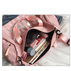 Large Capacity Shoulder Fitness Bag Yoga Duffel Sequin Letter Travel Backpack