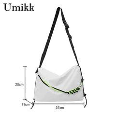 Large Capacity Shoulder Tote Bag with Green Ribbon for Travel Sports