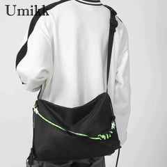 Large Capacity Shoulder Tote Bag with Green Ribbon for Travel Sports