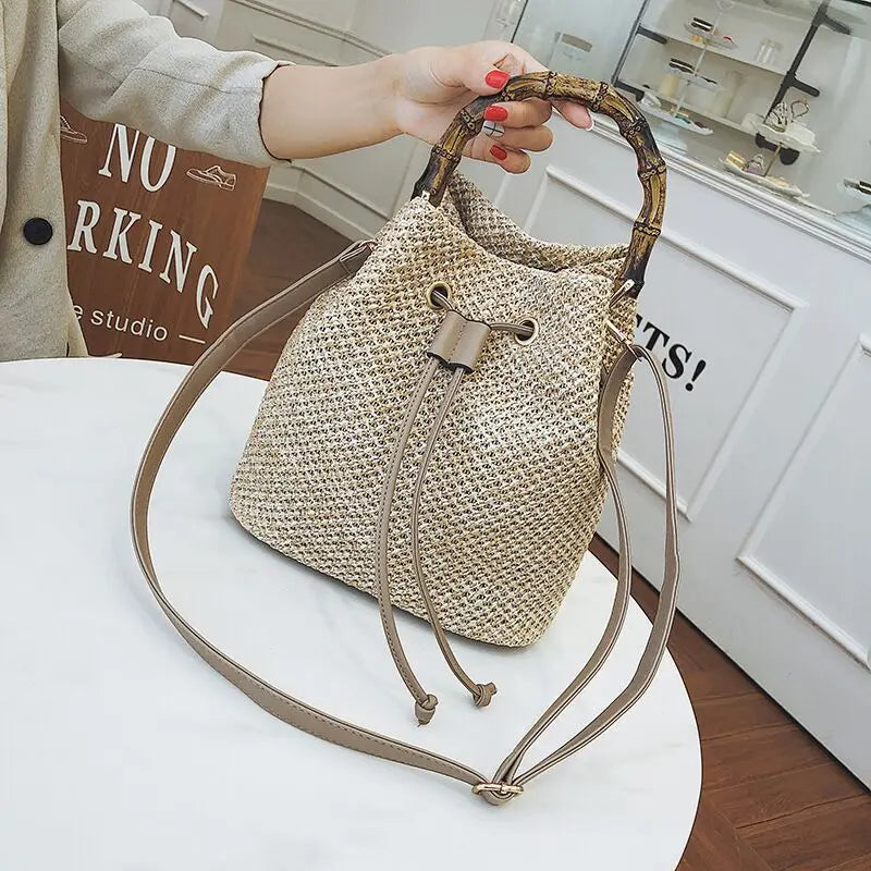Large Capacity Shoulder Women's Bag Bucket Straw Casual Crossbody Bags for Women