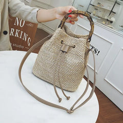 Large Capacity Shoulder Women's Bag Bucket Straw Casual Crossbody Bags for Women