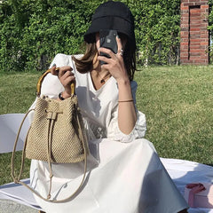 Large Capacity Shoulder Women's Bag Bucket Straw Casual Crossbody Bags for Women