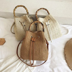 Large Capacity Shoulder Women's Bag Bucket Straw Casual Crossbody Bags for Women