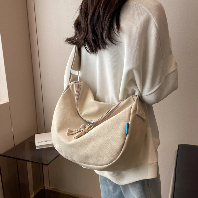 Canvas Crossbody Bags Girls Student Cross-body Schoolbag Solid Shoulder Bag