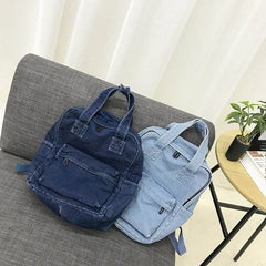 Denim School Backpack for Women Student Teenage Girl Travel Shoulder Bag