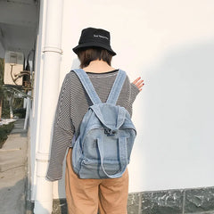 Denim School Backpack for Women Student Teenage Girl Travel Shoulder Bag