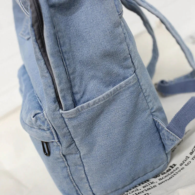 Denim School Backpack for Women Student Teenage Girl Travel Shoulder Bag