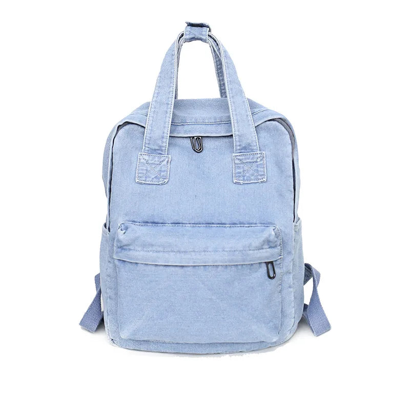 Denim School Backpack for Women Student Teenage Girl Travel Shoulder Bag