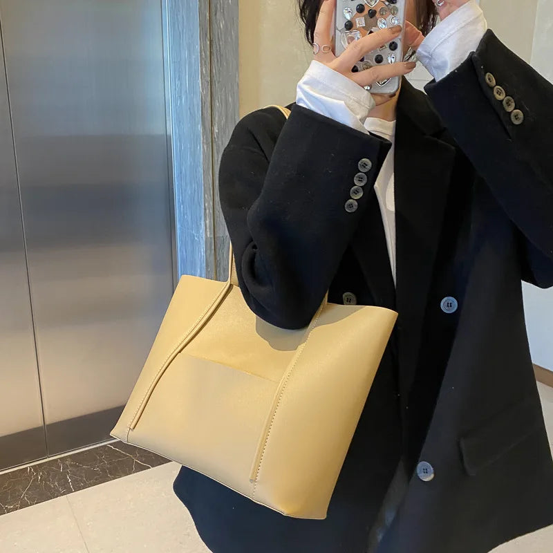 Large Capacity Single Shoulder Bag For Women High Soft PU Ladies Casual Tote Sho