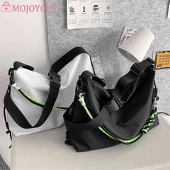 Large Capacity Sling Crossbody Bag Green Ribbon Travel Sports Cycling