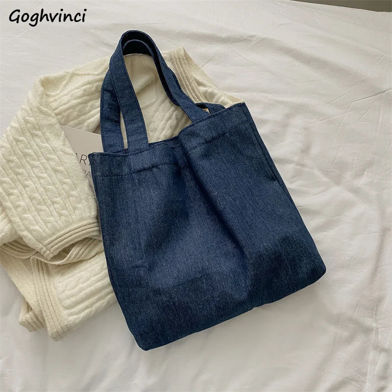 Large Capacity Soft Denim Shoulder Bags Women Retro Underarm Handbags