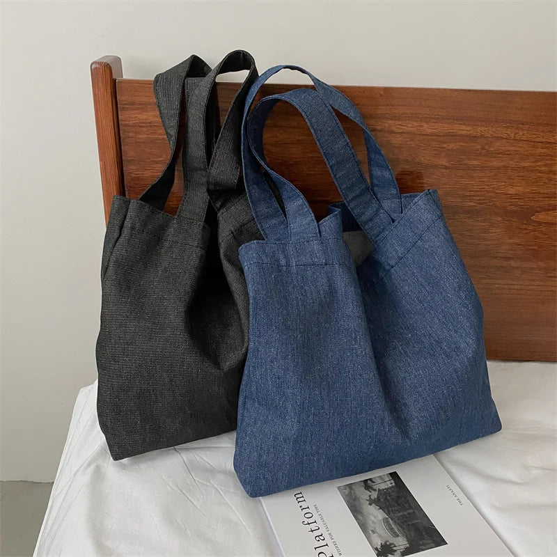 Large Capacity Soft Denim Shoulder Bags Women Retro Underarm Handbags