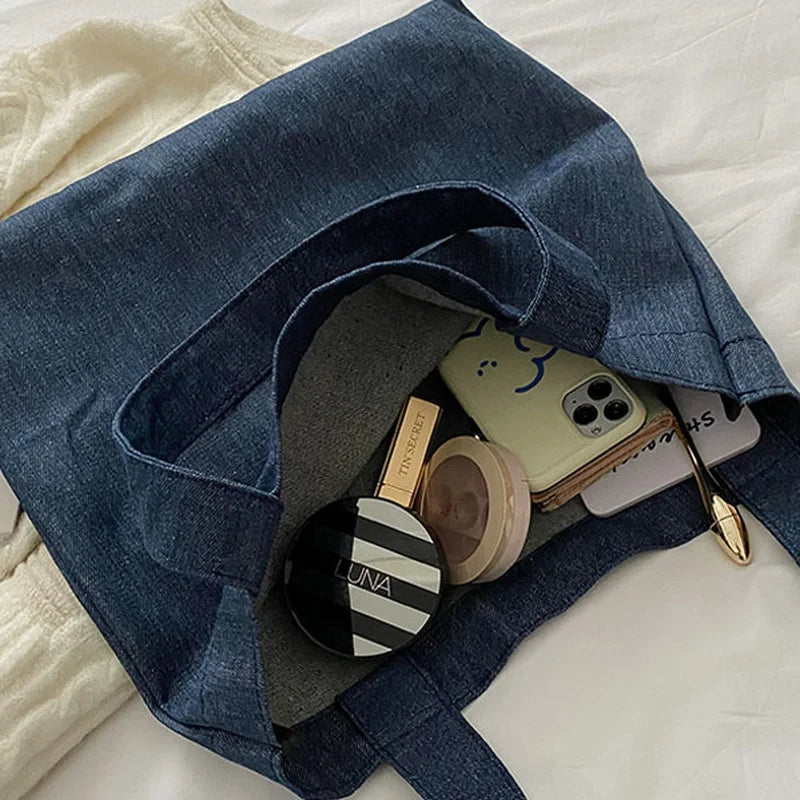 Retro Soft Denim Shoulder Bag Women Underarm Handbag