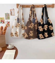Soft Plush Shopping Bags Girls Book Women Lamb Like Fabric Tote Shoulder Bag