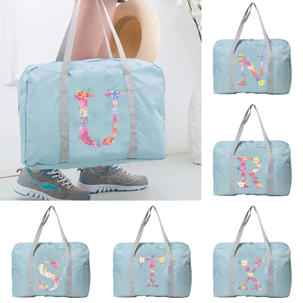 Large Capacity Foldable Nylon Travel Bag Pink Letter Series