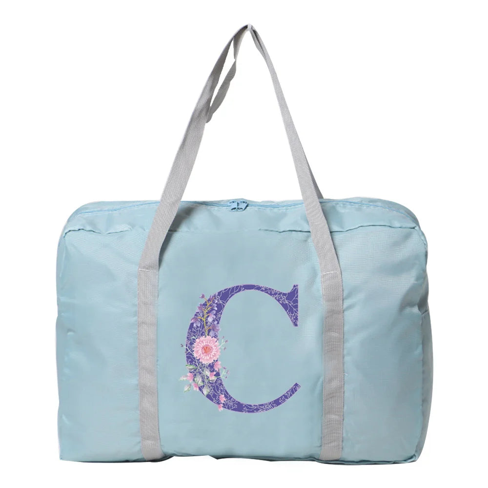 Large Capacity Nylon Travel Bag Organizers Unisex Luggage Purple Flower Series