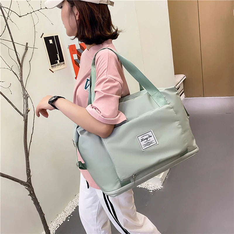 Large Capacity Foldable Travel Fitness Bag Waterproof Pink Women
