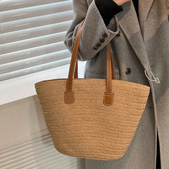 Large Capacity Straw Beach Bag Summer Handbag Purse Travel Shopper Shoulder Bag