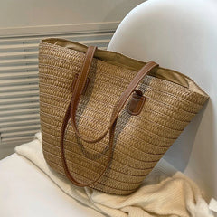 Large Capacity Straw Beach Bag Summer Handbag Purse Travel Shopper Shoulder Bag