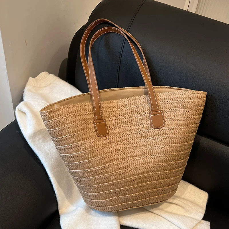 Large Capacity Straw Beach Bag Summer Handbag Purse Travel Shopper Shoulder Bag