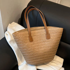 Large Capacity Straw Beach Bag Summer Handbag Purse Travel Shopper Shoulder Bag