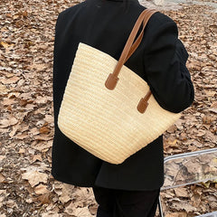 Large Capacity Straw Beach Bag Summer Handbag Purse Travel Shopper Shoulder Bag