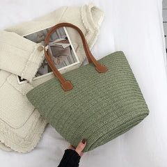 Large Capacity Straw Beach Bag Summer Handbag Purse Travel Shopper Shoulder Bag