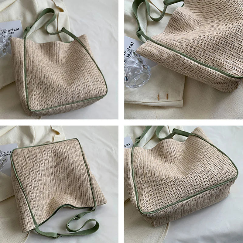 Large Capacity Straw Shoulder Bags Women Daily Office Ladies Casual Totes