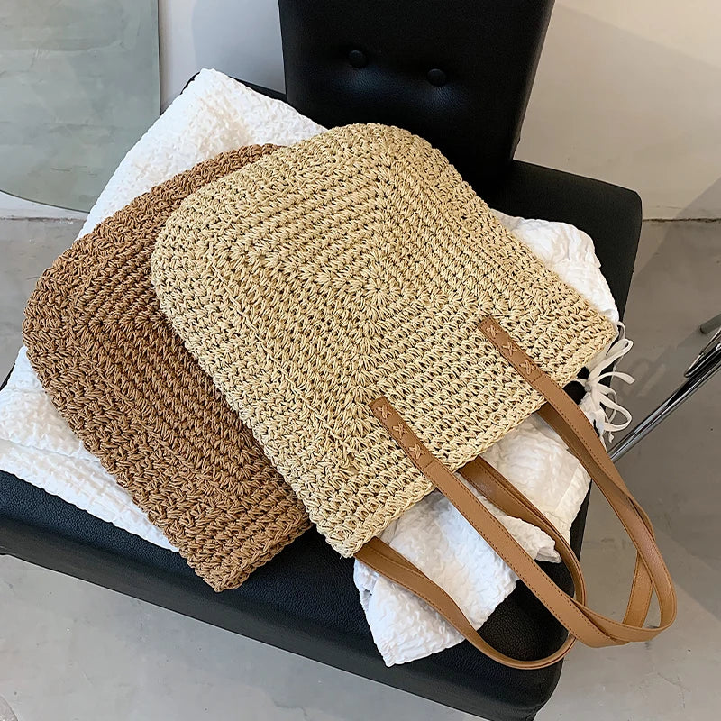 Large Capacity Straw Woven Bag Single Shoulder Bag Paper Rope Women's Handbag