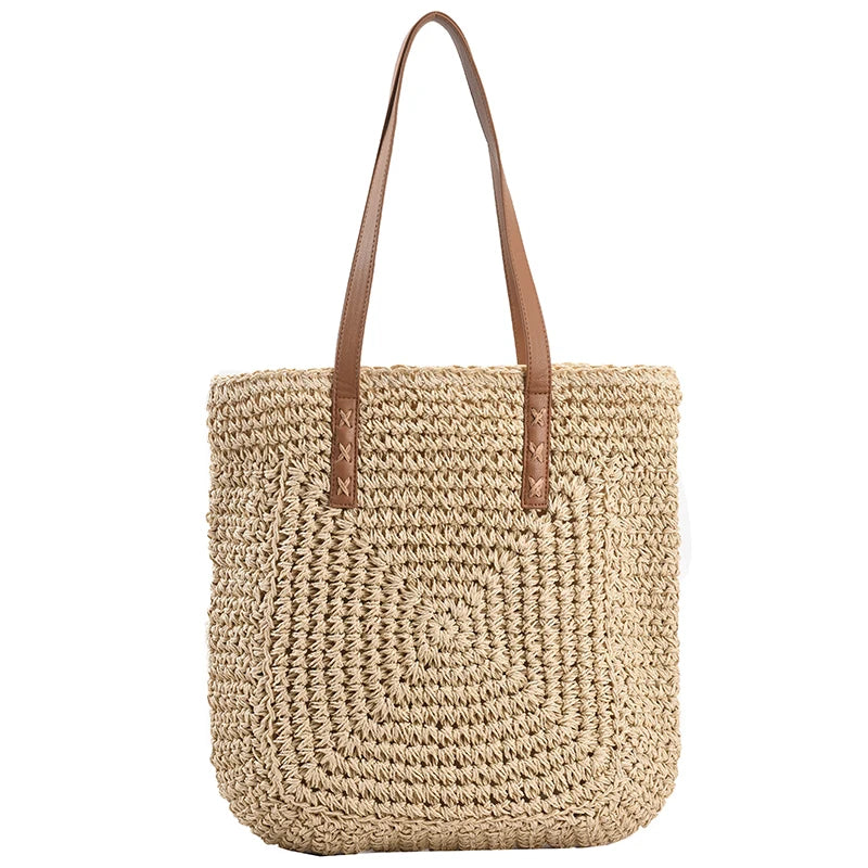 Large Capacity Straw Woven Bag Single Shoulder Bag Paper Rope Women's Handbag
