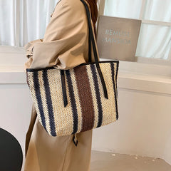 Large Capacity Straw Beach Bag Vintage Woven Shoulder Bag Raffia Circle
