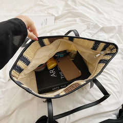 Large Capacity Straw Beach Bag Vintage Woven Shoulder Bag Raffia Circle