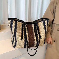 Large Capacity Straw Beach Bag Vintage Woven Shoulder Bag Raffia Circle
