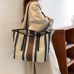 Large Capacity Straw Beach Bag Vintage Woven Shoulder Bag Raffia Circle