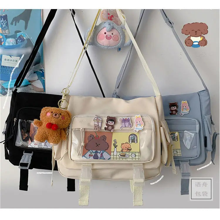Large Capacity Student Crossbody Canvas Bag Harajuku Shoulder Messenger Bag