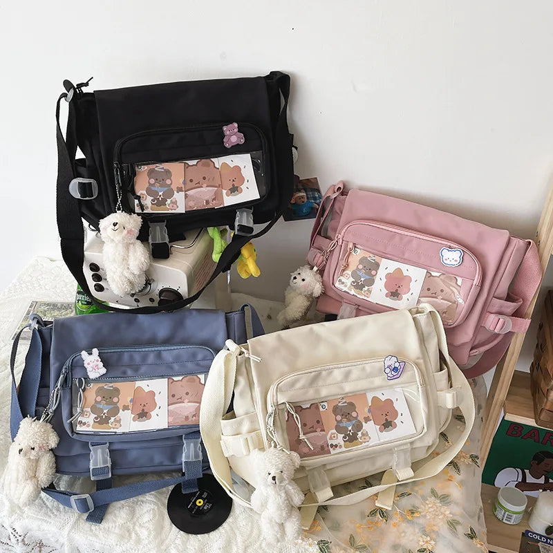 Large Capacity Student Crossbody Canvas Bag Harajuku Shoulder Messenger Bag