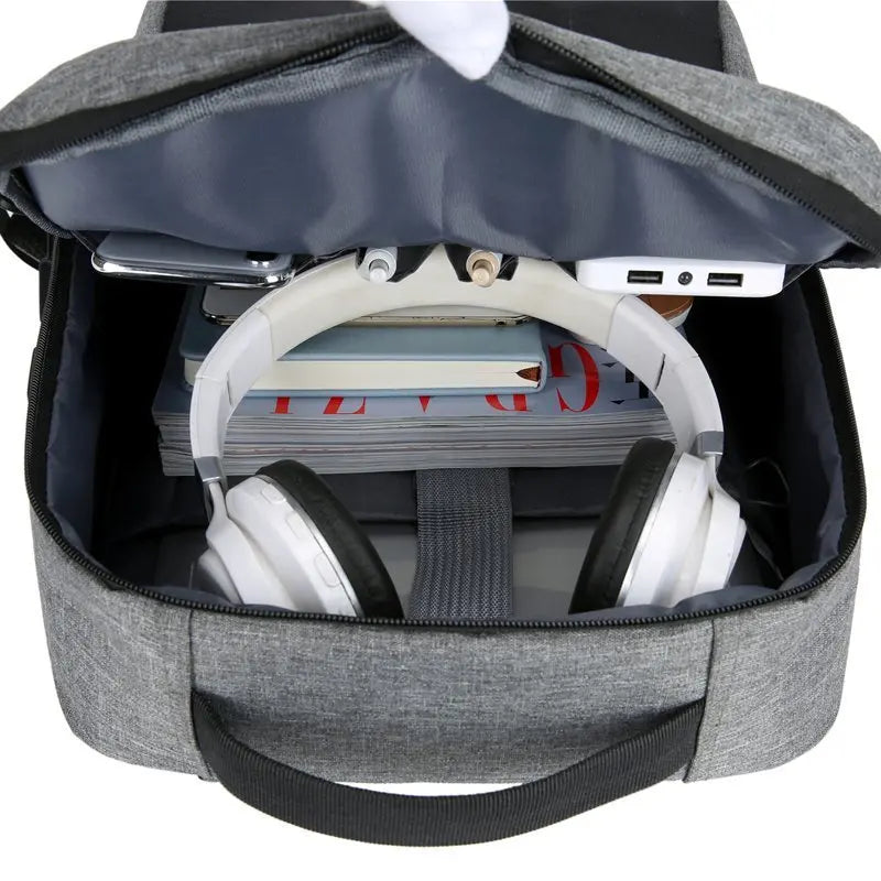 Large Capacity Men's Backpack Solid Color School Laptop Bag