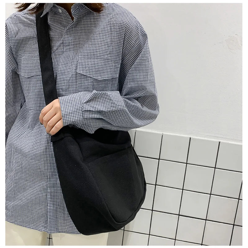Large Canvas Shoulder Bags Ladies Handbags Satchel Cotton Tote Crossbod