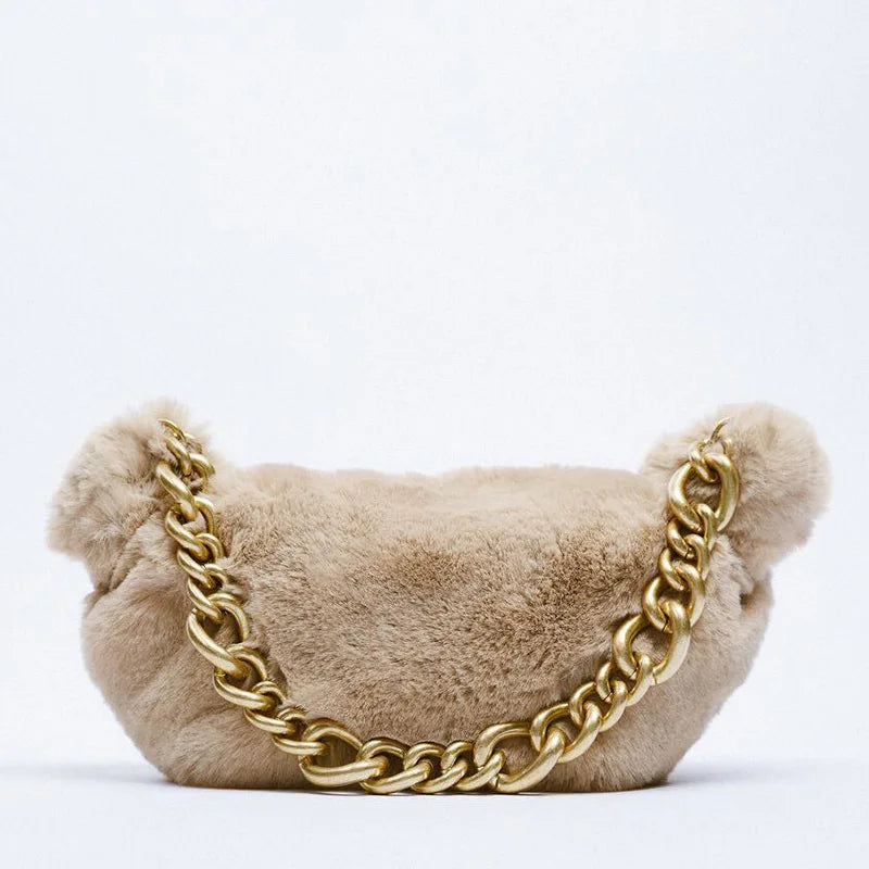Thick Chain Plush Single Shoulder Handbag Winter Women's Bag